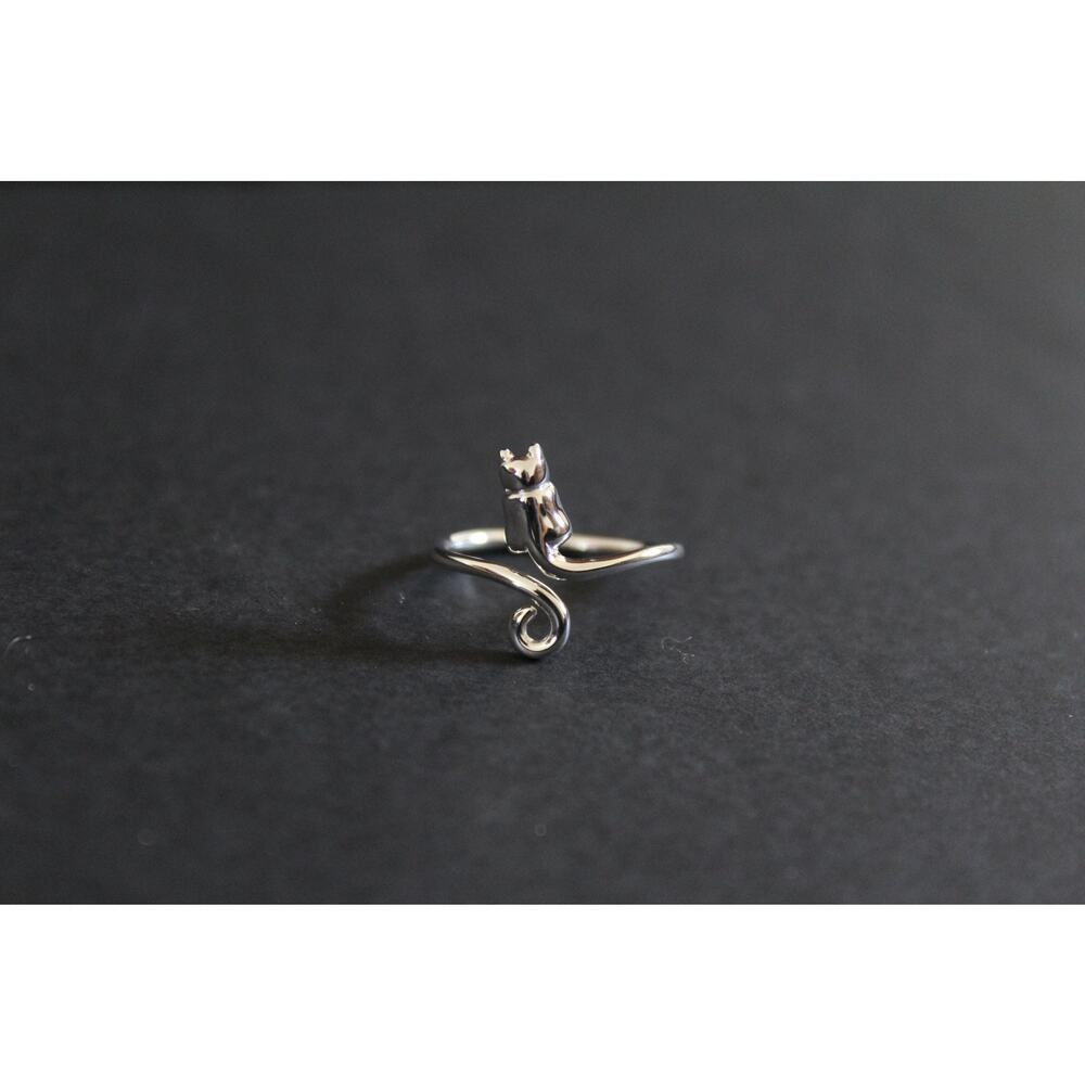 Sterling Silver Cat Ring - Adjustable Ring, Silve… - image 3